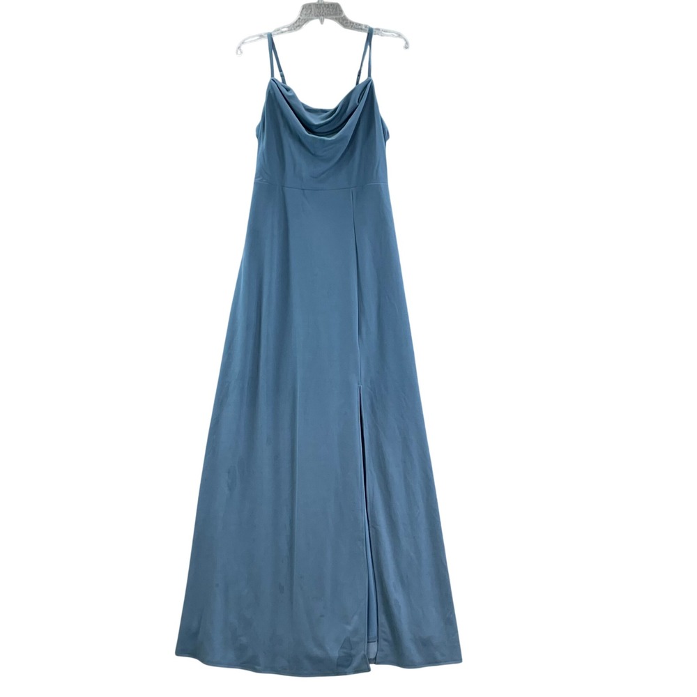 Unbranded Cowl Neck Maxi Dress Women Blue Formal Gown Slit Spaghetti Strap